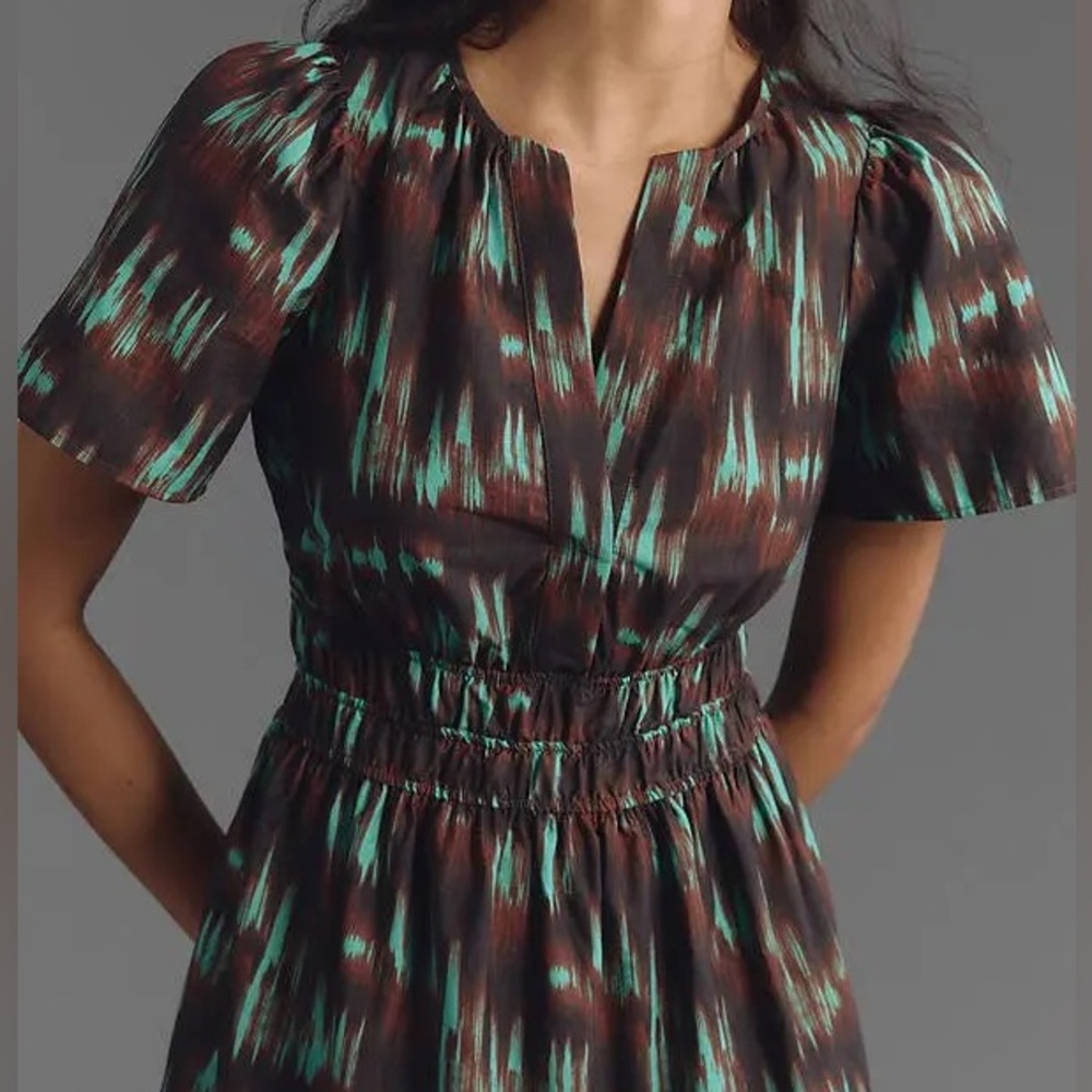 NWT Anthropologie Somerset Flutter Sleeve Maxi Sundress Brown Green Painted‎ - Picture 3 of 3